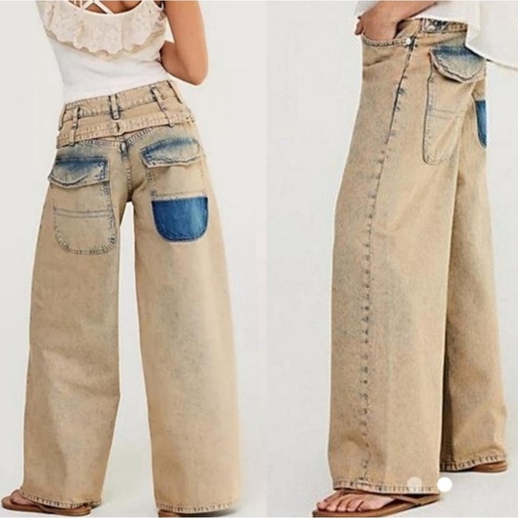 NWT We The Free Waterfalls Baggy Wide-Leg Jeans in Cowboy Khaki 28 S - Picture 9 of 12